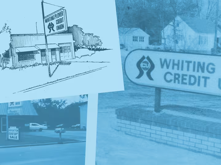The Whiting Plover Credit Union sign and building